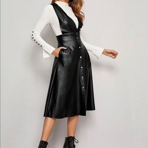 Faux leather overall dress